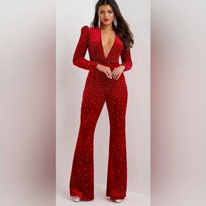 kaylee Kollection diamond crystal crop top & bell bottom velvet set L